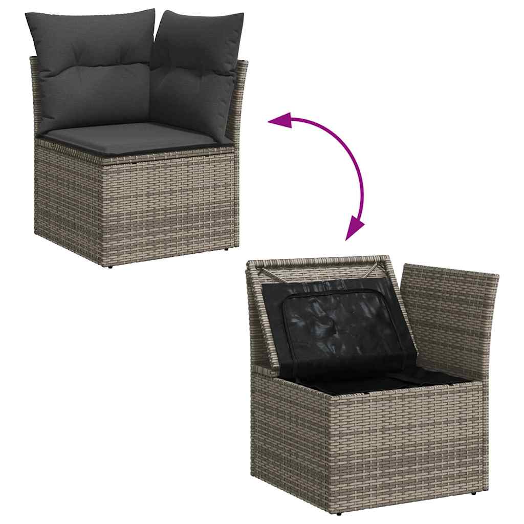 Garten-Sofa-Set mit Speicher 6 pcs Grau Poly Rattan
